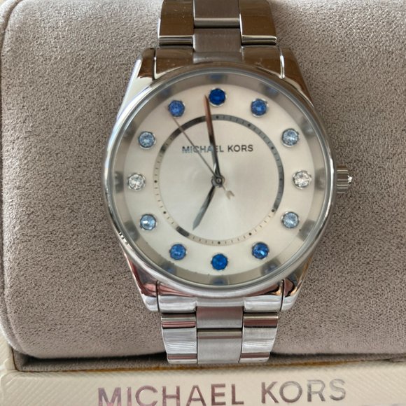 Michael Kors Colette Silver-Tone Watch with Blue Hued Crystals MK660 - Picture 3 of 6